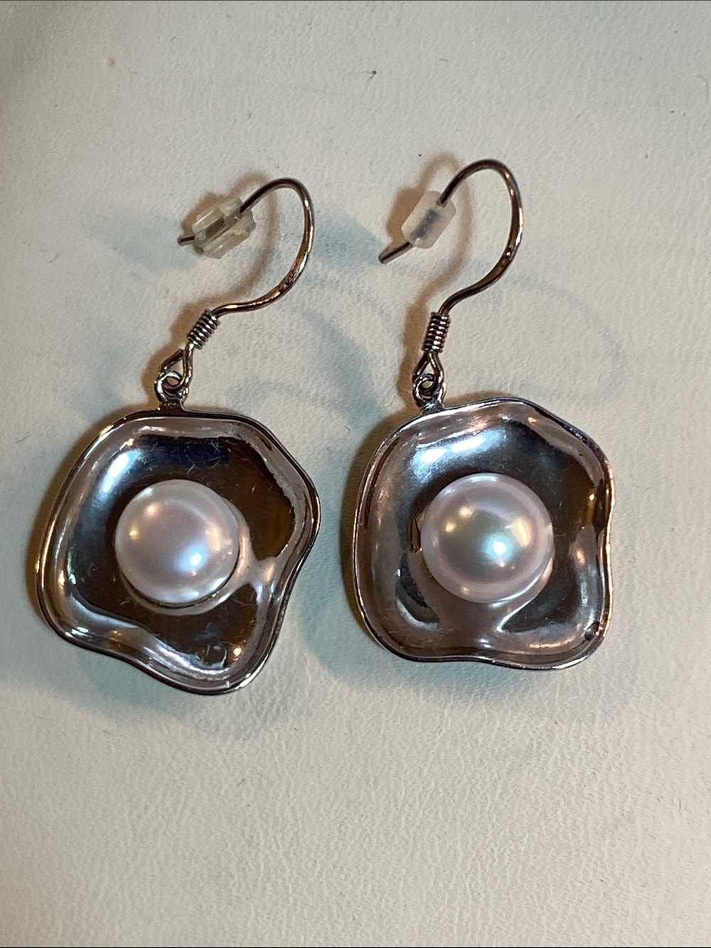 Sterling Silver 925 Freshwater Pearl Modern Dangle Earrings